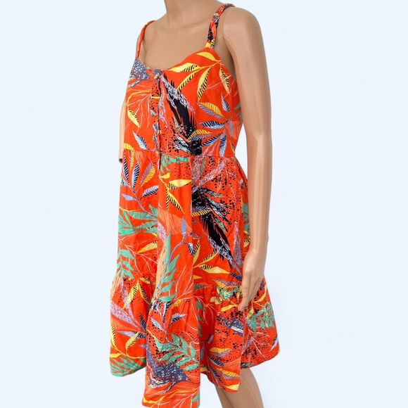 Orange Print Dress Beach Lunch Lounge Cotton Linen Rayon XL - Picture 5 of 8